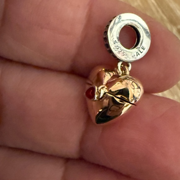 Pandora Rose Gold Heart Charm with Red Gem - Picture 2 of 6